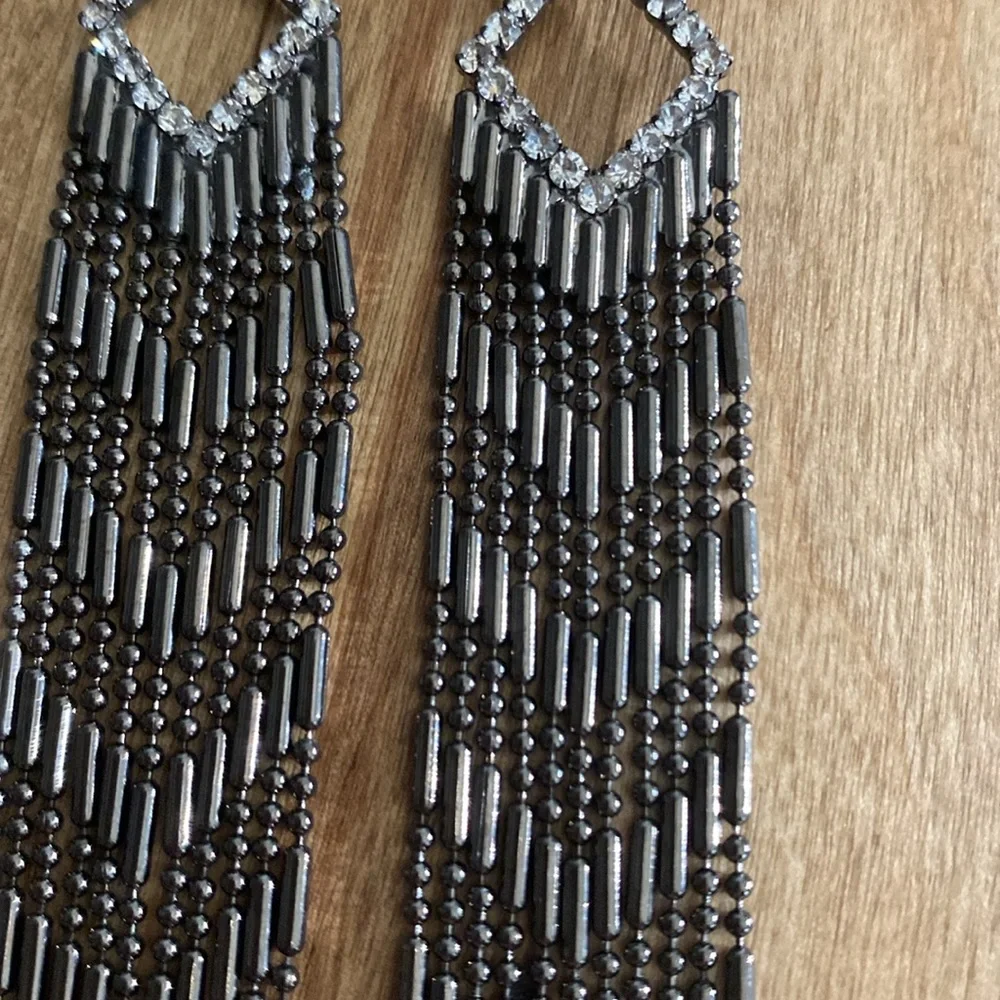 Gunmetal Black Rhinestone Hanging Earrings New - Picture 5 of 8